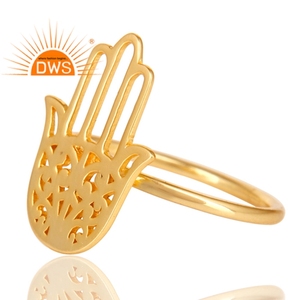 Handmade Hamas Design <b>Cocktail</b> <b>Ring</b> Jewelry Wholesaler 14k <b>Gold</b> Plated 925 Sterling Silver Hand Shaped <b>Cocktail</b> <b>Ring</b> - Product Image 2