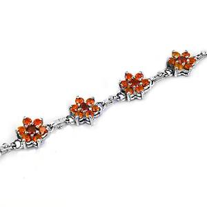 Glitzy Sterling Silver <b>Bracelet</b> with Orange and <b>Red</b> Cubic Zirconia 925 Silver Bangles for Weddings and Gifts - Product Image 2