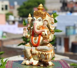 รูปปั้นพระพิฆเนศพระสังกัจจายน์ทำจากเรซิ่นสีขาว งานฝีมือชาวอินเดีย งานแฮนด์เมดจากราชสถาน ของตกแต่งบ้าน รุ่น NH04317 - Product Image 3