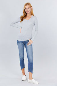 Soft Colors Women t Shirts V Neck Long Sleeves with High Quality <b>Material</b> and Custom Printing Methods - Product Image 5