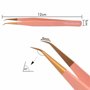 Eyelash Extension Tweezer Volume Str Angle 6mm 45deg Tip Gold and Orange with Your Company Logo Private Label, Eyelash Tweezer - Product Image 5