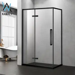 Kamali Enclosure 3 Panel 10Mm Penutup Bak Mandi Kaca Mulus dengan Kabin Pancuran Prefab Pijat Hitam Wc