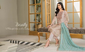 Haute qualité brodé en mousseline de soie Salwar Kameez costumes femmes inde Pakistan ethnique hiver fête porter dames exportation qualité tissu - Product Image 3