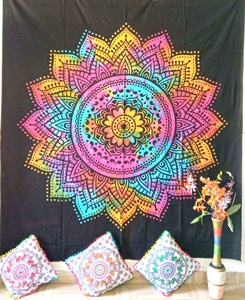 Tapisseries murales florales en coton, tailles Twin et Queen, plusieurs couleurs, décoration intérieure, literie, faites à la main par des artisans indiens - Product Image 4