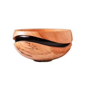 Tazón para servir comida en madera de bambú con diseño de resina perfecto para vajilla duradera para comida rápida y uso de comedor informal - Product Image 1