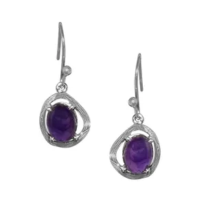 高品质纹理实心耳环925纯银紫水晶宝石锆石耳环女性可爱礼品派对耳环