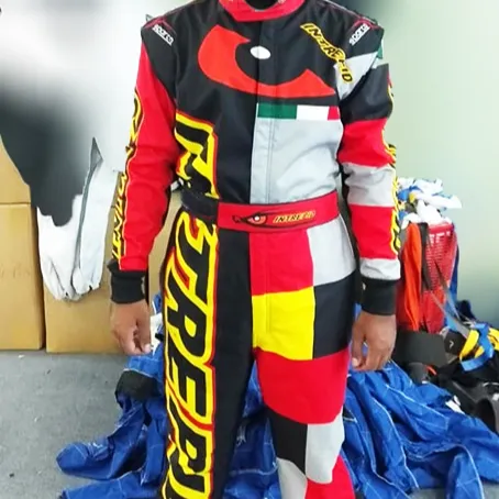 Digitalmente de sublimación impreso Karting traje kart racing traje para adultos y niños