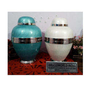 GREEN and WHITE CREMATION URN WITH BAND <b>FUNERAL</b> <b>SUPPLIES</b> Brassworld India - Product Image 1