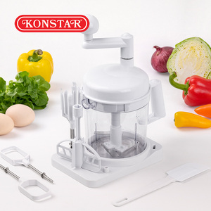 Robot culinaire manuel 2 en 1 avec manivelle, batteur à œufs, bol transparent pour hacher les légumes et fouetter la crème - Product Image 5