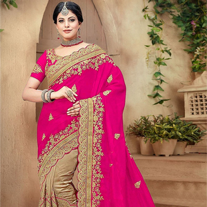 Bollywood Designer Saree Designer Miroir Travail Fleur Conception Doux Soie Tissu Impression Numérique Marron Couleur Sari avec Blouse Inde Ethnique - Product Image 1