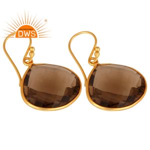 Smoky <b>Quartz</b> Gemstone Designer <b>Earring</b> Manufacturer Jewelry 925 Sterling Silver Gold Plated Drop <b>Earring</b> Jewelry Wholesaler - Product Image 2