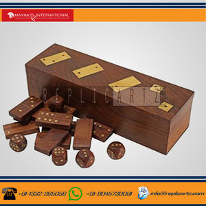 Jeu de dominos en bois unisexe de haute qualité avec boîte en bois Tuile incrustée en laiton pour la tranche d'âge 5 à 7 ans - Product Image 2