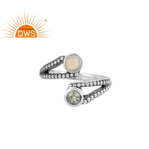Natural Ethiopian Opal and <b>Green</b> Amethyst Gemstone Adjustable Silver Ring <b>Jewelry</b> 925 Oxidized Silver Ring <b>Jewelry</b> - Product Image 1