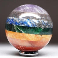 Globe en Agate Étoilée 7 Chakras, Pierre de Guérison Feng Shui, Sculpture de Luxe en Cristal Poli, Gemme Nouvelle Génération