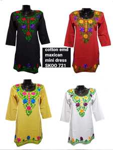 Tissu en coton pour femme, motif floral, tenue élégante, mini robe mexicaine multicolore, mode boho, motifs bohème, vêtements traditionnels, 2022 - Product Image 2