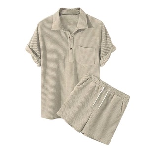 T-shirt en velours côtelé pour hommes, vêtements assortis, deux pièces, style décontracté, à cordon, mode été 100%, pour la plage - Product Image 6