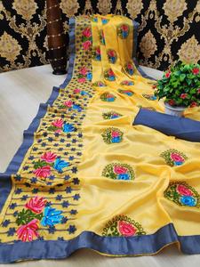 El último diseñador de saris de fiesta india para mujer, tela de rayón satinado, blusa Sari con estampado Digital, blusa japonesa Alphanumero, suave y cómoda - Product Image 5