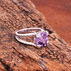 Bague en pierre précieuse violette en améthyste naturelle, anneau argent Sterling élégant en forme de coussin, fait à la main, pour les fabricants et les fournitures, 1 pièce - Product Image 2