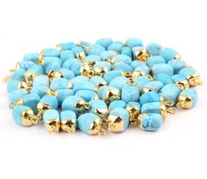 Vente en gros de fournitures de recherche howlite turquoise connecteur de culbutage or galvanoplastie tranchant pendentif breloques bricolage connecteur pour bijoux - Product Image 2