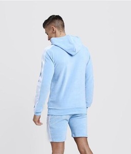 ชุดเสื้อผ้าออกกำลังกายของผู้ชาย,ชุดวอร์มแนวลำลองสีน้ำเงินมีฮู้ดและกางเกงขาสั้นสำหรับฤดูร้อน - Product Image 4