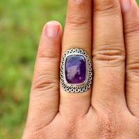 Anillo de Plata de Ley 925 con amatista Natural Certificada, joyería hecha a mano con piedras preciosas, precio de fábrica al por mayor