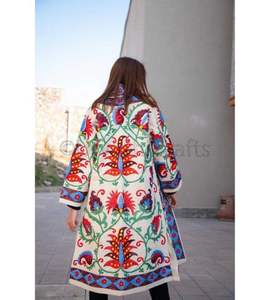 Autumn Women Uzbek Natural Cotton Embroidery <b>Coat</b> Chapan Jacket Robe Decorated <b>Long</b> Sleeve <b>Coats</b> - Product Image 1