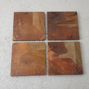 Ensemble de 4 dessous de plats à thé en marbre et bois, vaisselle de table à bas prix, or - Product Image 3