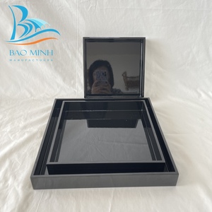 Ensemble de plateaux de service en laque de luxe pour la décoration de la maison pour Thanksgiving, 3 tailles carrées, noir, Bao Minh Linda 2410, fabricant vietnamien - Product Image 3