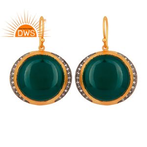Boucles d'oreilles en Zircon vert Onyx pour femmes, plaqué or 18k, argent, vente en gros, bijoux, 925 - Product Image 1