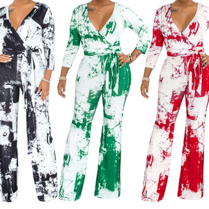 2021 femmes tricoté combinaisons et barboteuses col en v à manches longues imprimé géométrique décontracté hiver pull saut costume - Product Image 4