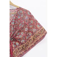 Robe Kaftan Bohème en Mousseline Col V Sans Manches Imprimé Floral Ample Longueur Genou Taille Cordon Naturel Écologique Décontractée Été