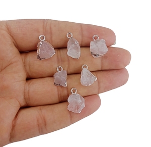 Brut Rose Quartz Pierre De Naissance Tranchant Pendentif Plaqué - Product Image 2