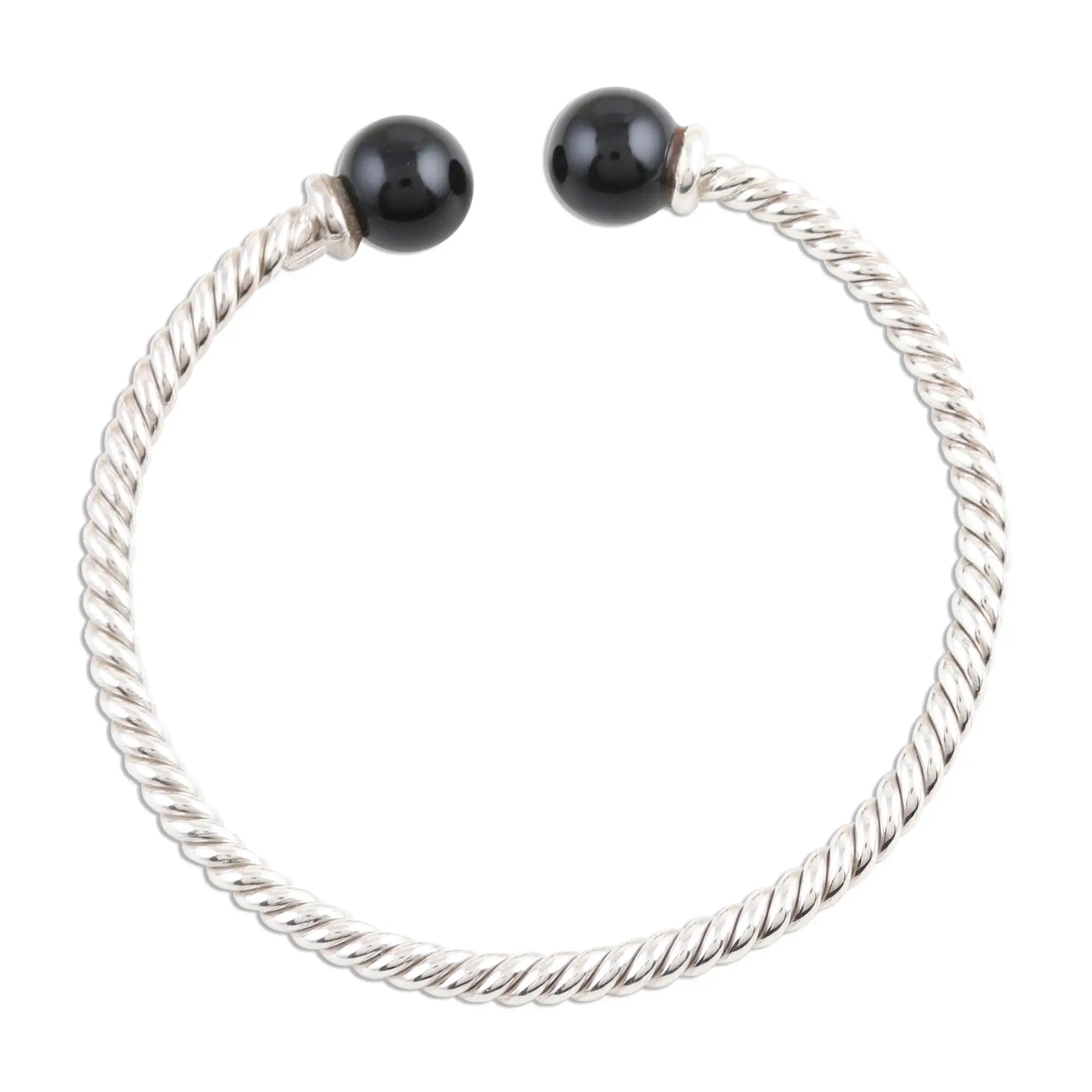 925 sterling Silver Bracelet Natural Black Onyx Round Gemstone Antique Silver Bracelet Fashion Jewelry