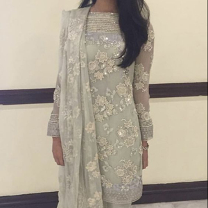 NEW ELEGANT--HEAVY--EMBROIDERY WITH CRYSTAL GLASS BEADS,STONE, DABKA, WORK ON KAMEEZ, PANT DRESS for Party-WEAR & WEDDING @ 2022 - Product Image 1