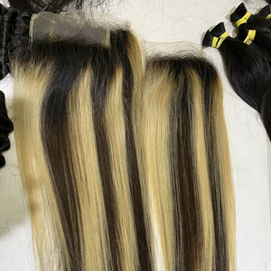 Nhanh chóng vận chuyển 5x5 HD Trong Suốt Ren đóng cửa siêu đôi rút ra nhanh chóng vận chuyển Đàn Piano mix balayage nổi bật màu vàng xương - Product Image 3