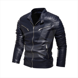 Chaqueta de cuero para hombre, abrigo de PU de Color sólido, chaqueta de motocicleta de felpa para invierno - Product Image 5