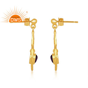 Pendientes de plata de ley 925 con gema de amatista púrpura Natural, Pendientes colgantes para mujer, joyería chapada en oro - Product Image 3
