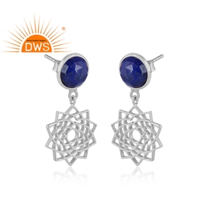 Boucles d'oreilles en Lapis-Lazuli naturelles en argent fin, bijou de styliste, couronne, Chakra, vente en gros, - Product Image 2