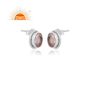 Boucles d'oreilles en argent Sterling 925 et Quartz Rose, bijou à la mode avec des pierres précieuses, forme ovale, accessoire pour fabrication de bijoux - Product Image 2