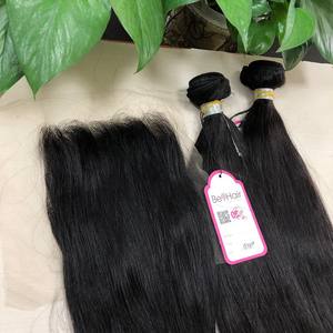 Venta al por mayor sedoso recto vietnamita extensiones de cabello humano virgen Paquete de doble dibujado en hueso recto estilo con efecto de onda - Product Image 4