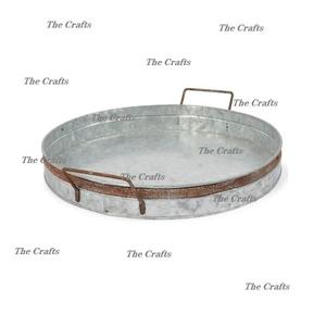 Premium Quality Galvanized Snacks Food <b>Tray</b> With Handles <b>Round</b> Shape Kitchenware Food Chocolate <b>Serving</b> <b>Tray</b> - Product Image 1