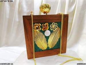 Designer Vintage Wooden <b>Clutches</b> Fashionable Acrylic Lined Party <b>Bag</b> for <b>Weddings</b> and Parties Evening <b>Bags</b> and <b>Clutch</b> Purses - Product Image 4