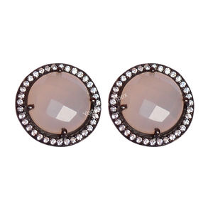 Magnifiques boucles d'oreilles en argent sterling 925 en calcédoine rose en forme de rhodium noir plaqué pour fiançailles, mariage ou fête - Product Image 1