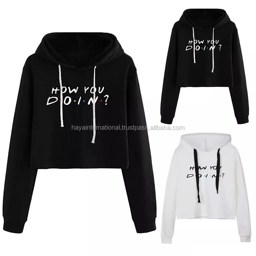 High quality different personalized text screen printing fashion wear cotton fleece girls crop top hoodie