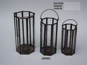 Linterna votiva hexagonal de latón y vidrio de Venta caliente con acabado antiguo portavelas de luz de té decoración del hogar - Product Image 2