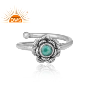 Anillo de plata oxidada para mujer, diseño Floral, Gema Natural de ónix verde, fabricante de joyería - Product Image 2