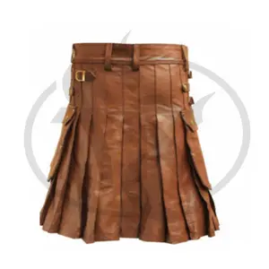 批发最新设计棕色皮革苏格兰短裙配皮革sporran所有定制设计2023