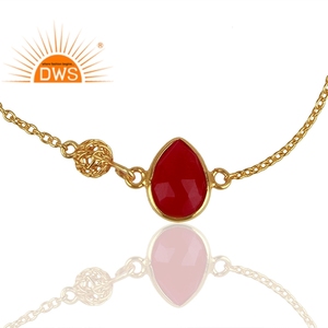 Bracelet en chalcédoine rose, pierre précieuse, vente en gros, chaîne en argent sterling plaqué or 18 carats, bijoux, collection classique - Product Image 2