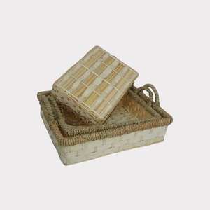 Cesta de fruta tejida de bambú natural personalizable con patrón de artesanía Bandeja de almacenamiento de frutas de fábrica Producto artesanal - Product Image 1