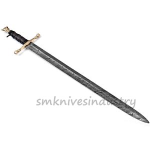 Espada hecha a mano de acero de Damasco, arma de caza de doble filo, hermosa, batalla lista con funda (Smk1957) - Product Image 1